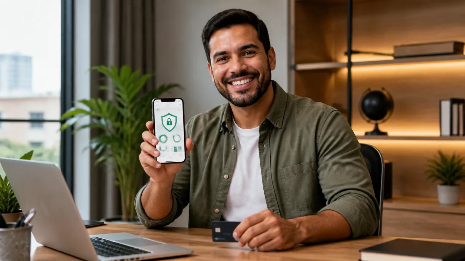 Cliente conferindo dados no celular para contratação de empréstimo usando limite do cartão com agilidade.