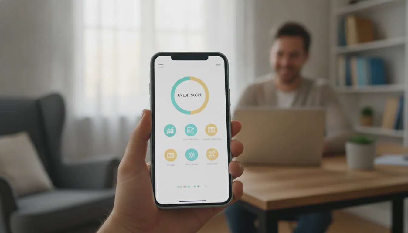 Tela de smartphone com app financeiro, mostrando como construir histórico financeiro positivo.