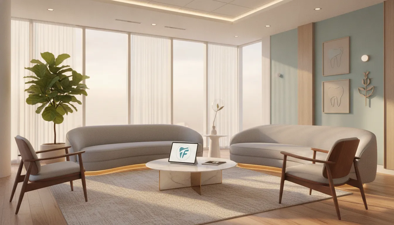 Recepção moderna consultório dental, sucesso com home equity para dentistas e Financia Tudo.