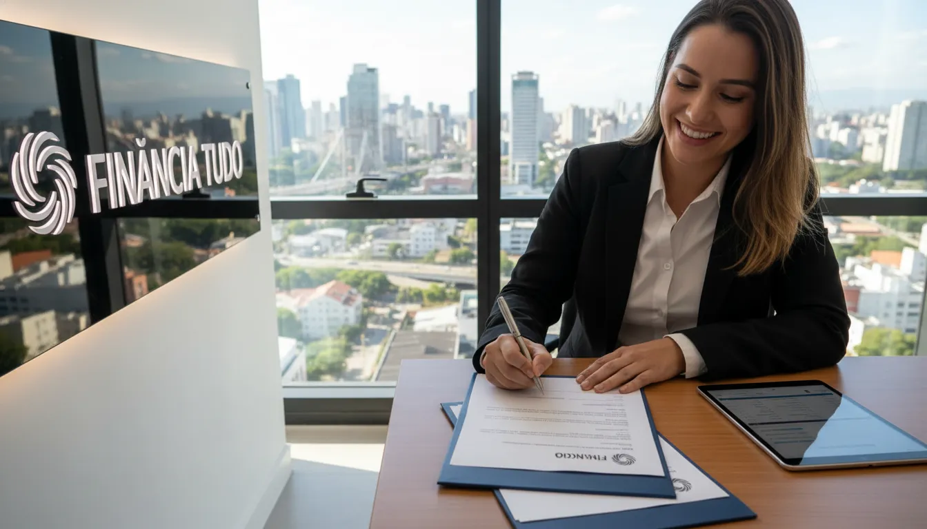 Assinatura de contrato de crédito com a mesma garantia em ambiente moderno e confiável, transmitindo satisfação e segurança.