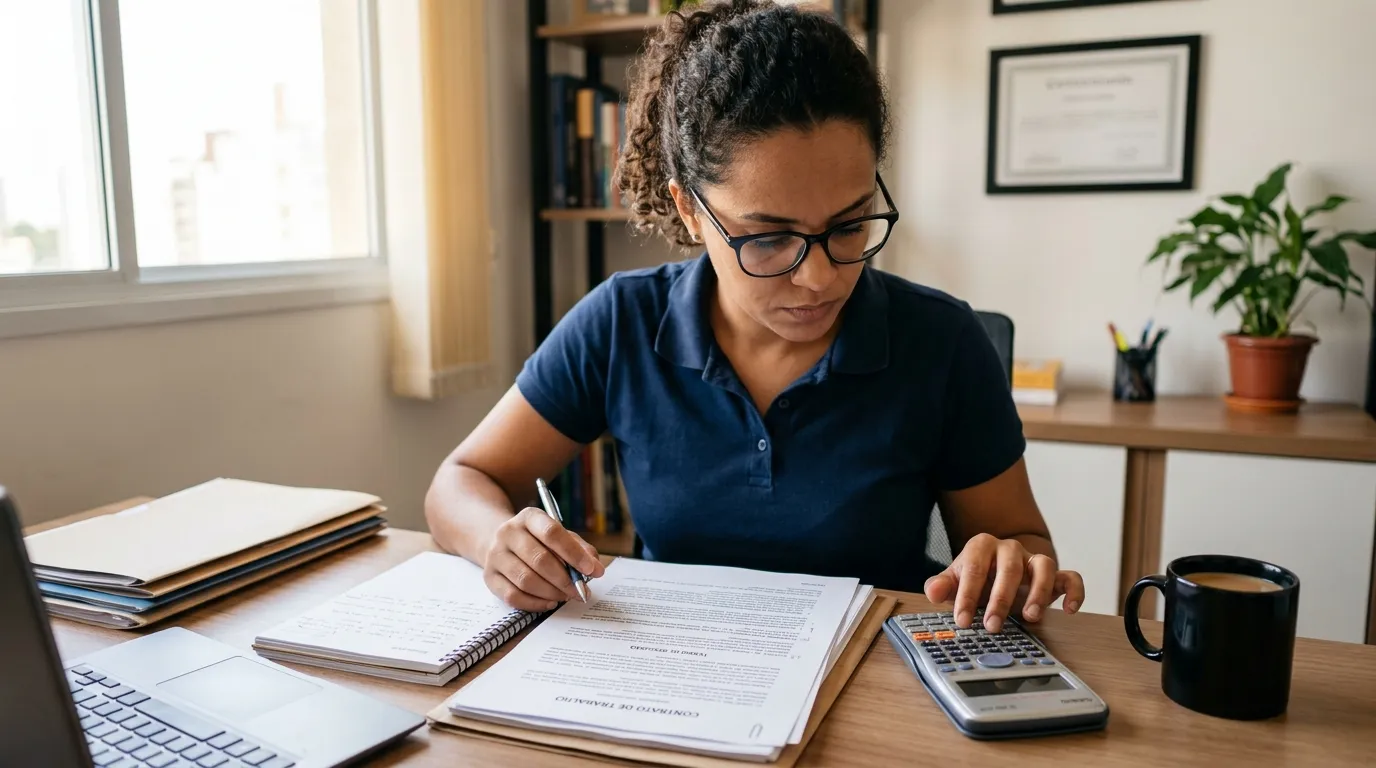 Pessoa calculando valores para saber salário família quem tem direito receber.