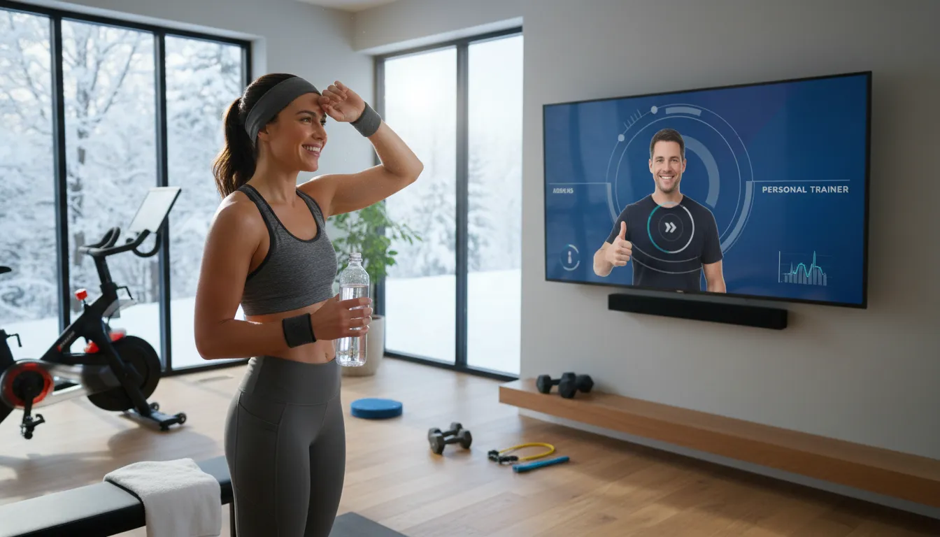 Pessoa sorridente e energizada após treino de inverno guiado por um personal trainer online da Unolife.