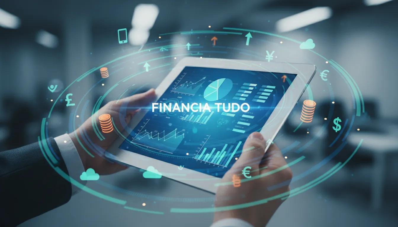 Uma imagem focada em ícones de bancos digitais para pj e dados financeiros em um tablet, destacando a eficiência da tecnologia.