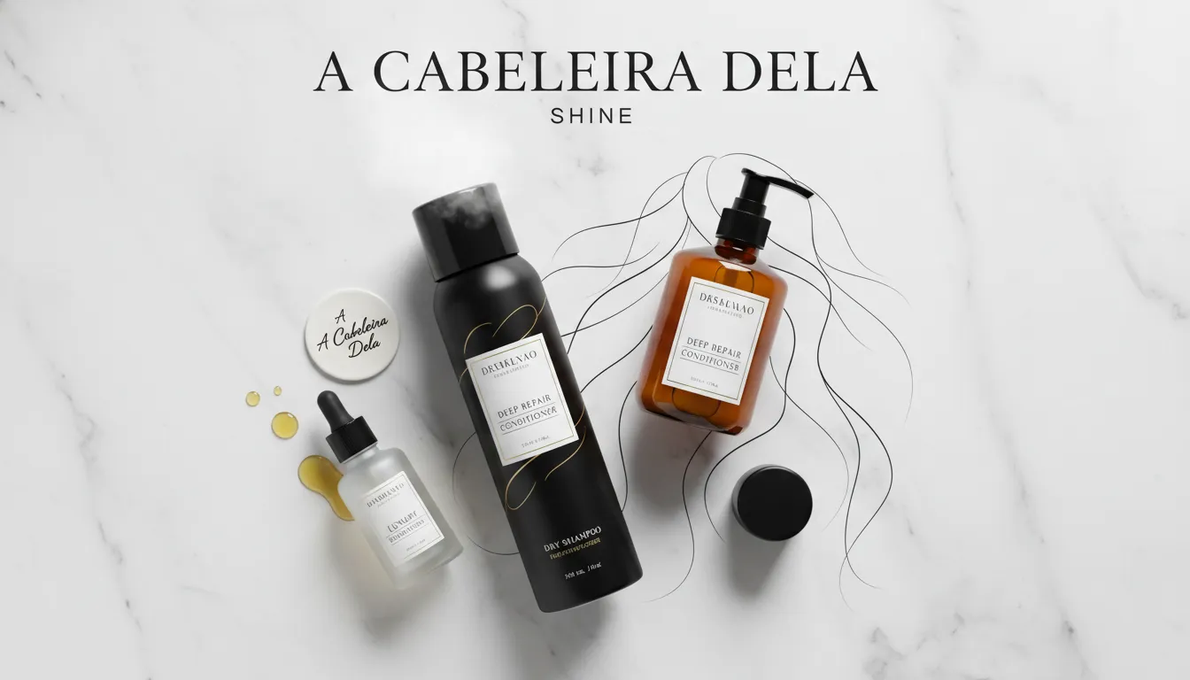 Variedade de produtos capilares, incluindo shampoo seco e condicionador, influenciando o cabelo oleoso.