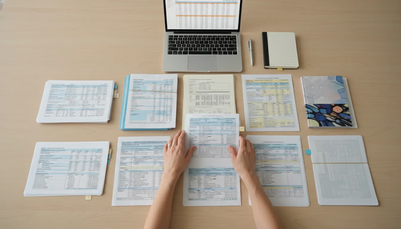 Mãos organizam documentos financeiros, demonstrando planejamento para aprovação crédito alto valor.