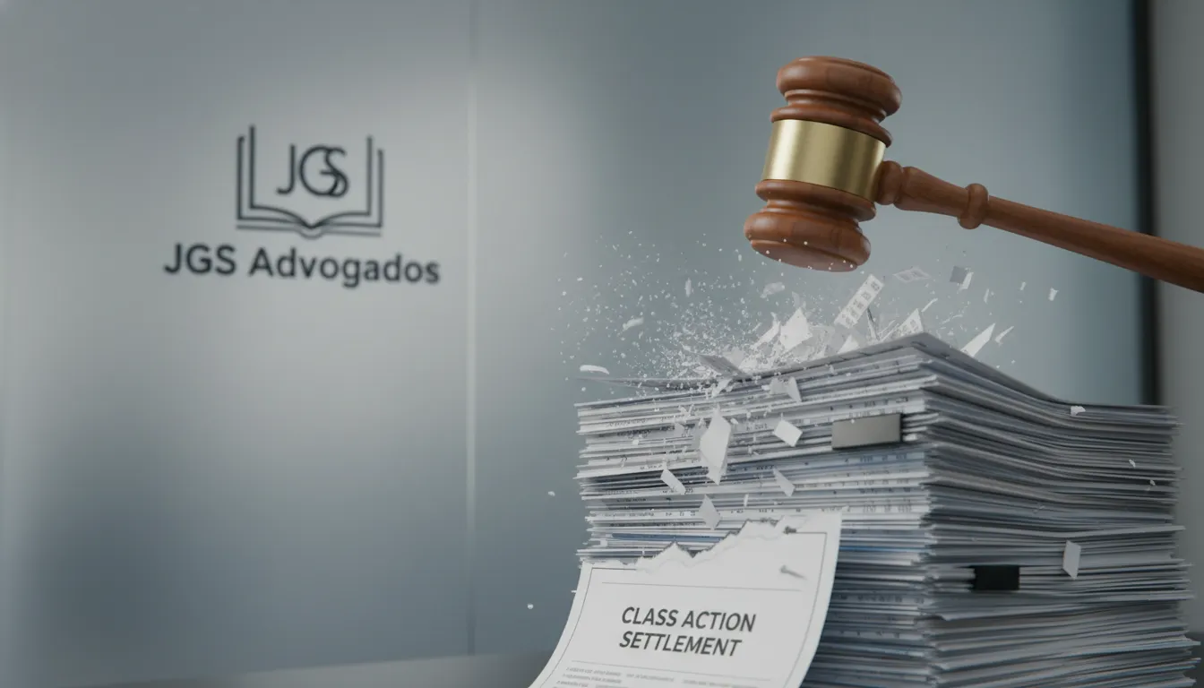 Martelo de juiz batendo sobre documentos financeiros, representando a ação legal contra práticas bancárias abusivas e a busca por soluções para o passivo bancário.