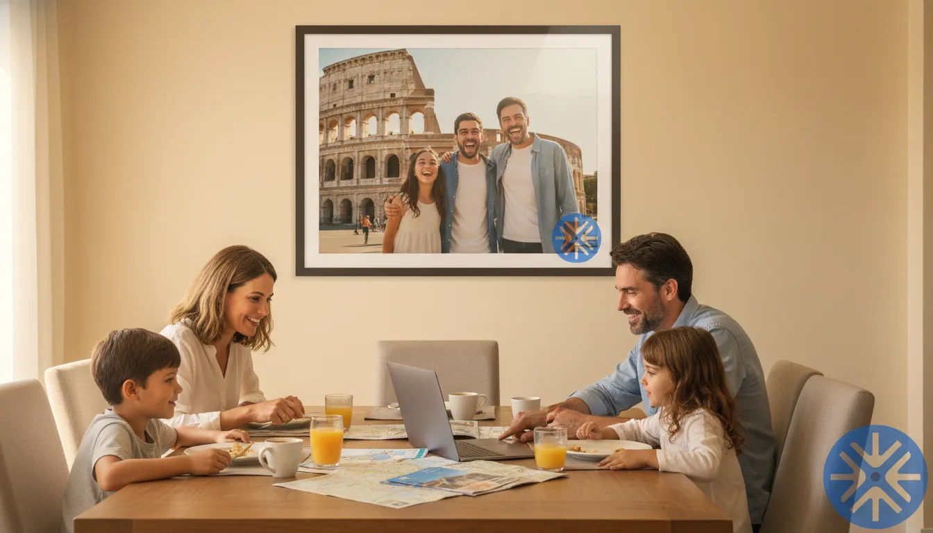 Família planejando viagem após reorganizar as finanças com home equity, demonstrando os benefícios de planejar com a Financia Tudo.