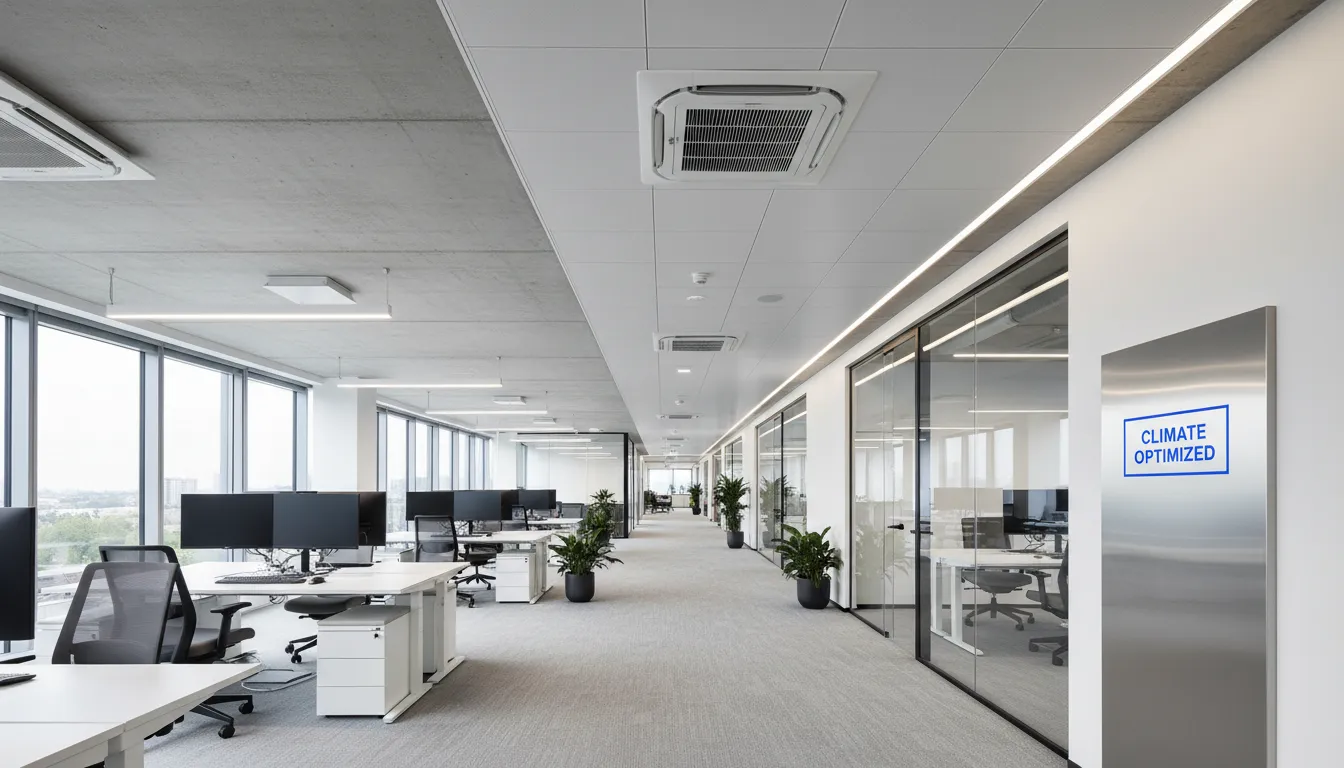 Instalação de ar condicionado cassete em ambiente comercial garantindo climatização eficiente.