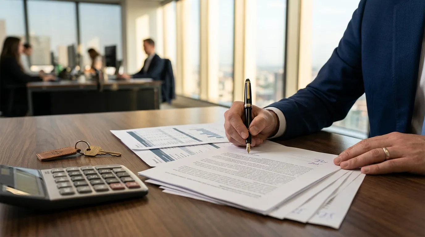 Assinatura de contrato de emprestimo com imovel comercial em garantia com seguranca.