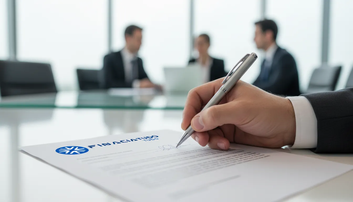 Assinatura de contrato de empréstimo com garantia de imóvel, com a segurança e suporte da Financia Tudo.