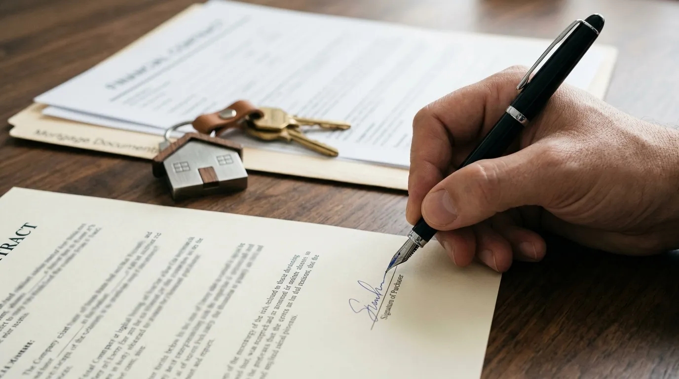 Assinatura de contrato após reunir documentos para home equity necessários para o financiamento.