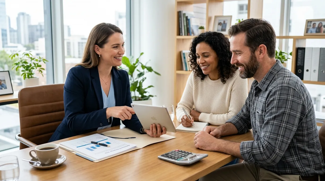 Consultor demonstrando a economia com energia solar por assinatura para clientes.