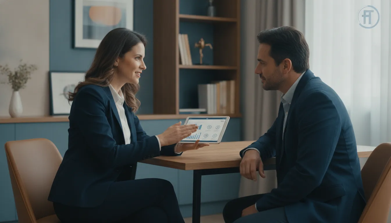 Especialista Financia Tudo em consulta, orientando sobre renda extra para contadores e clientes.