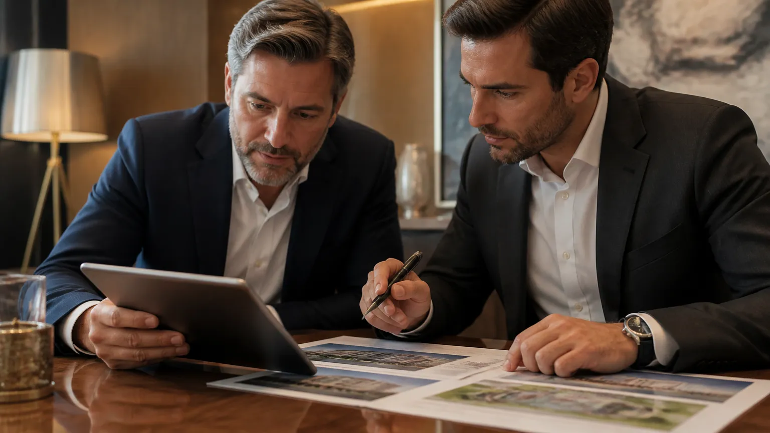 Planejamento usando imóvel como fonte de capital empresarial em reunião estratégica de negócios.