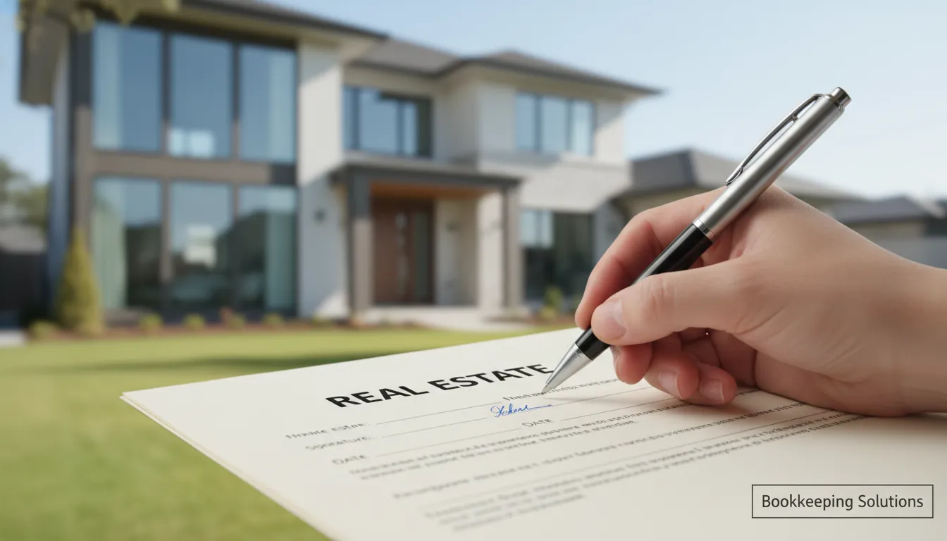 A detailed view of document signing related to bookkeeping for real estate investors, emphasizing financial solutions.
