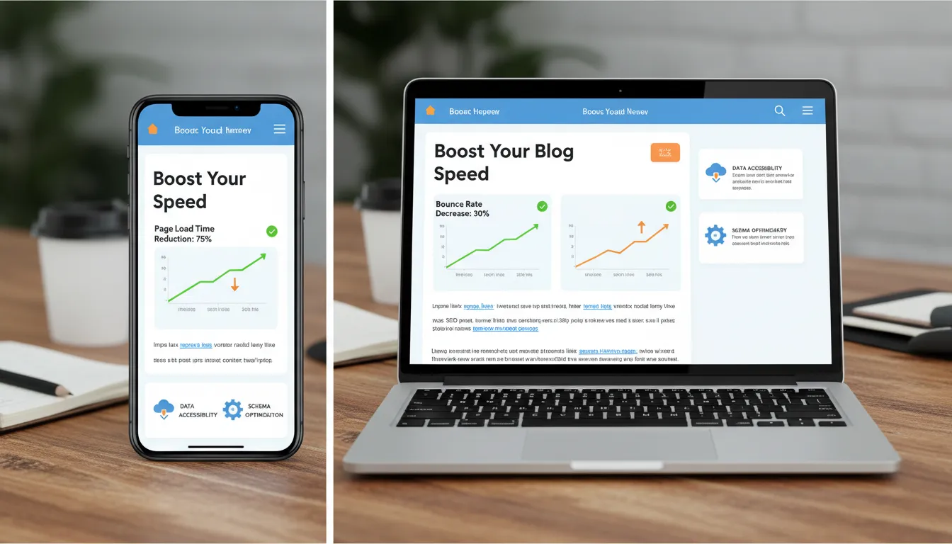Checklist de SEO On-Page para Posts de Blog em 2026 2 Páginas de blog responsivas com carregamento rápido, links internos e indicadores de experiência do usuário