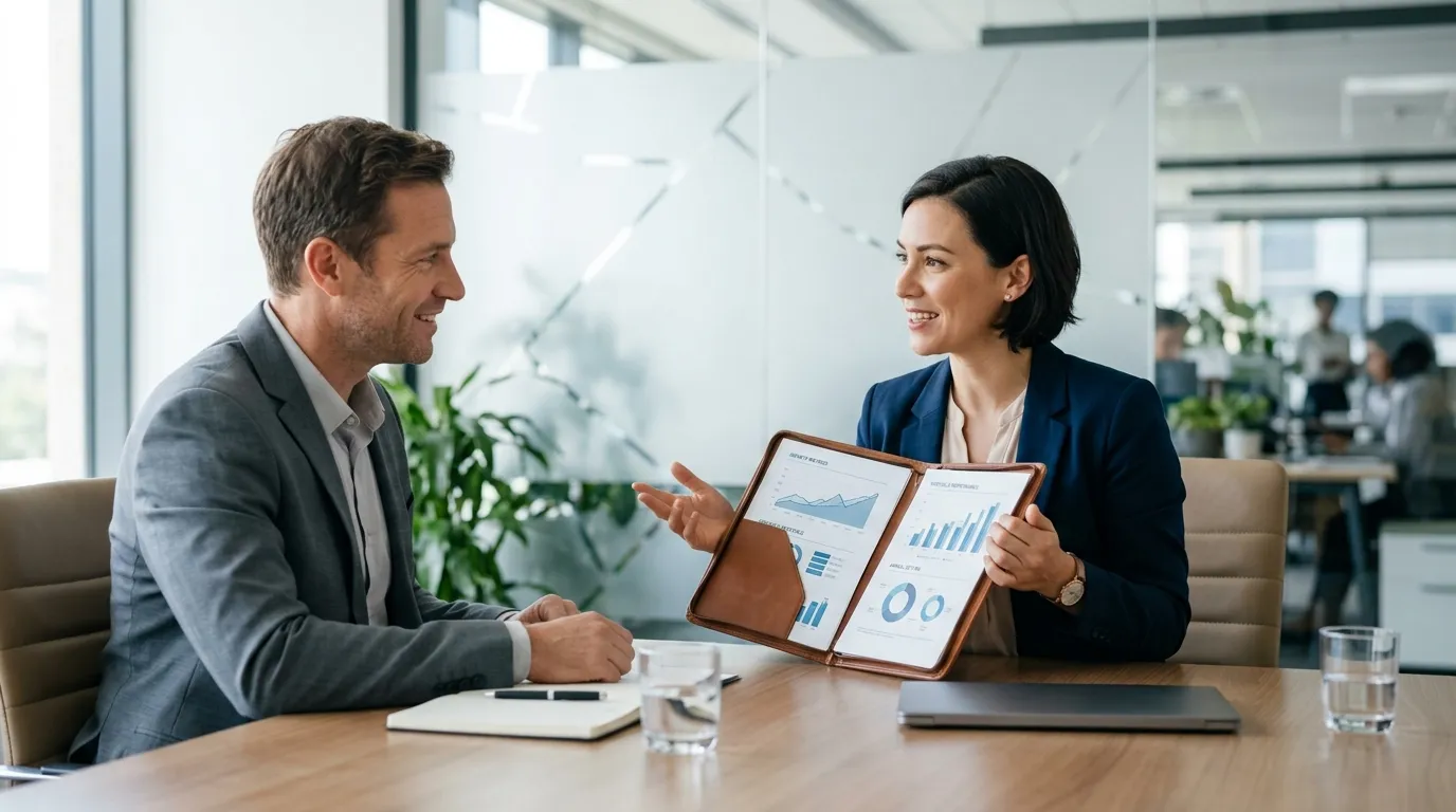 Consultor orientando gestor sobre como calcular capital de giro necessário para expandir negócios.