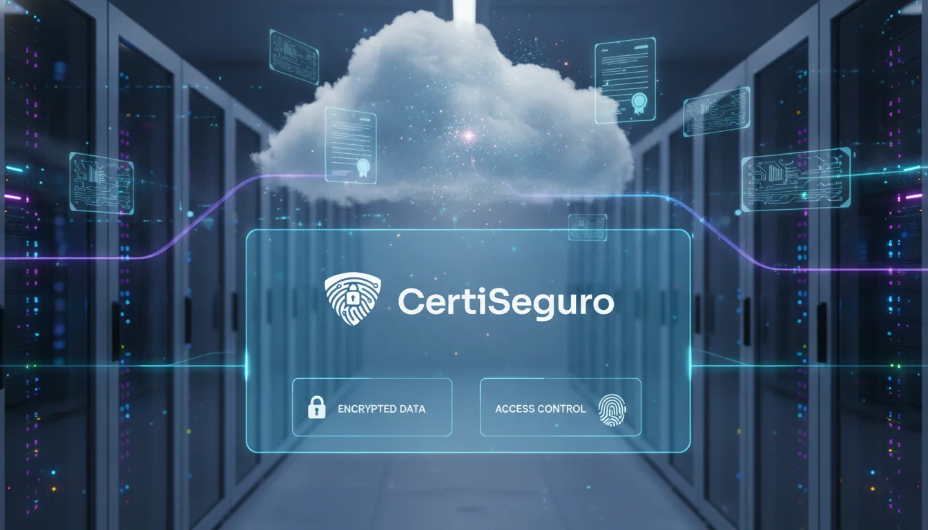 Infraestrutura segura de certificado digital em nuvem, com dados criptografados e controle de acesso CertiSeguro.