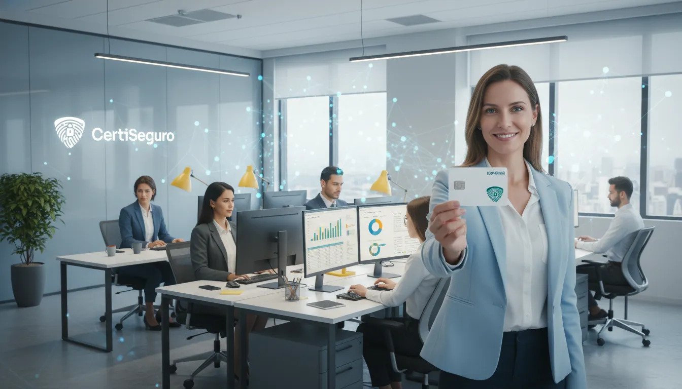 Equipe de contadores confiantes com certificado digital ICP-Brasil, garantindo segurança e eficiência futura em 2026.