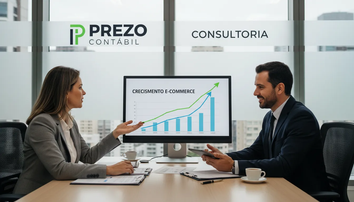 Consultoria da Prezzo Contábil auxiliando um empreendedor de Ecommerce com estratégias financeiras. Imagem ilustrativa da Contabilidade para Ecommerce.
