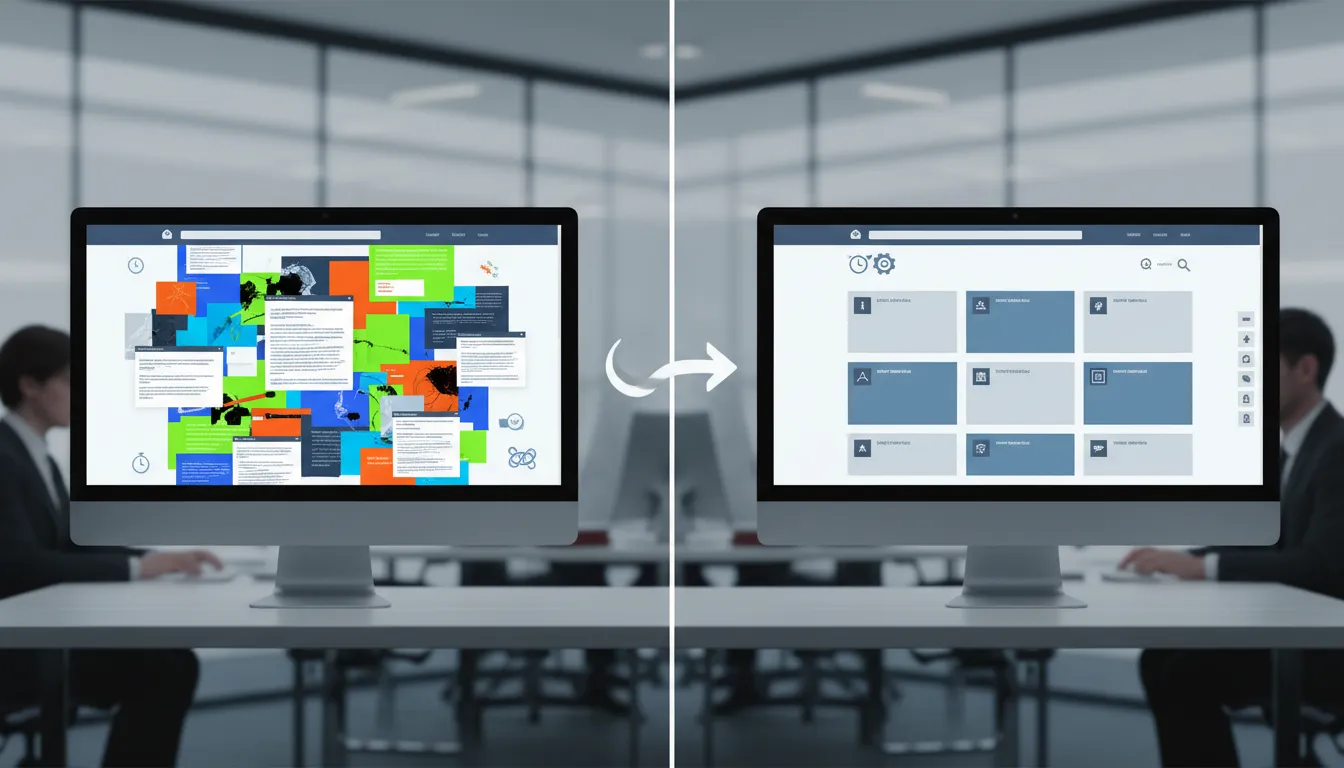 Comparativo visual entre um site com problemas e um otimizado, mostrando os benefícios do seo técnico.