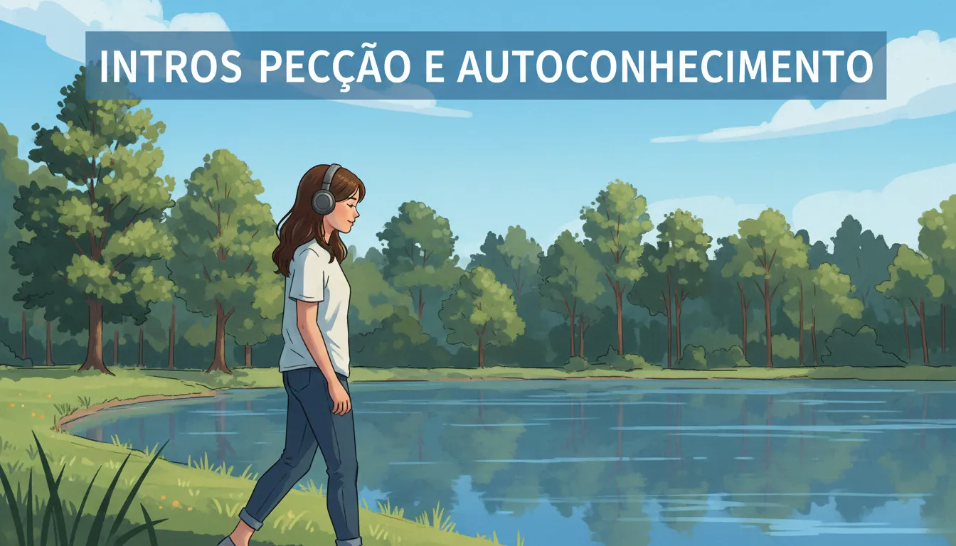 Mulher caminhando sozinha perto de lago mostrando momento introspectivo e relaxante.