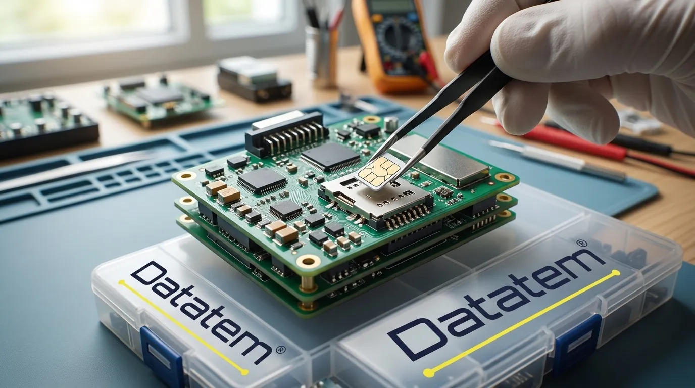 Instalação de chip de monitoramento em módulo eletrônico de rastreamento veicular.