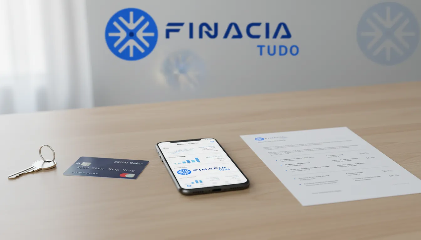 Chave da casa, cartão de crédito e app da Financia Tudo: tudo que você precisa para o seu score para financiamento imobiliário.