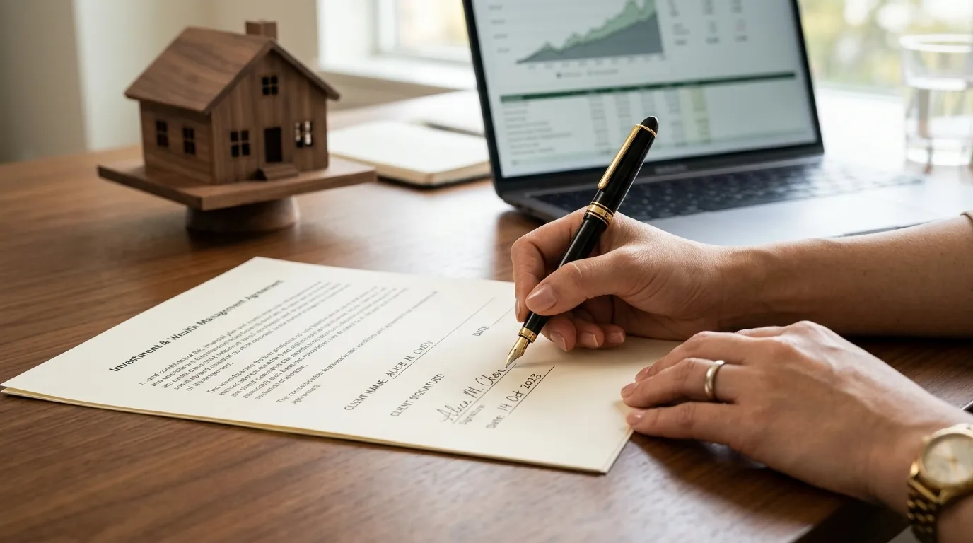 Assinatura de contrato utilizando imóvel quitado como garantia para alavancagem de recursos.