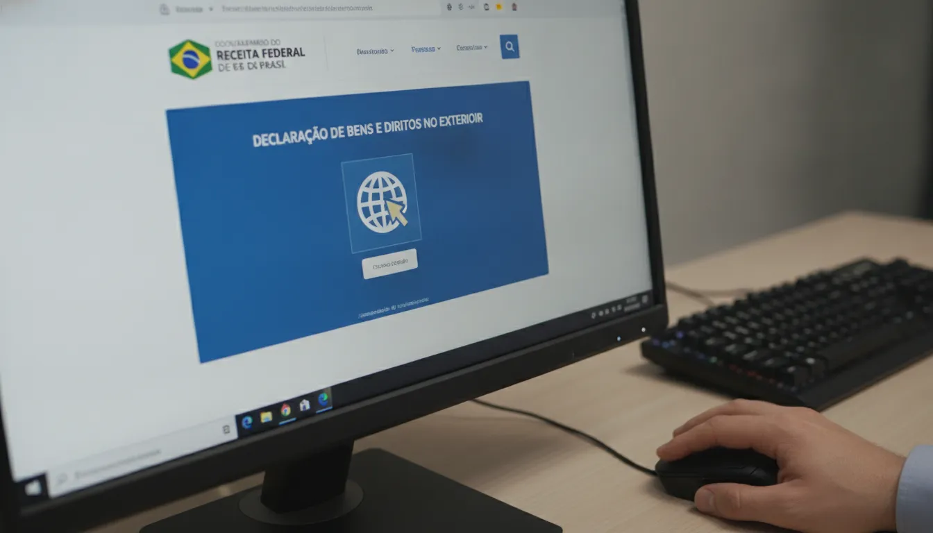 Tela do computador mostra portal Receita Federal Brasil para offshore declarar ativos. Prezzo Consulting.