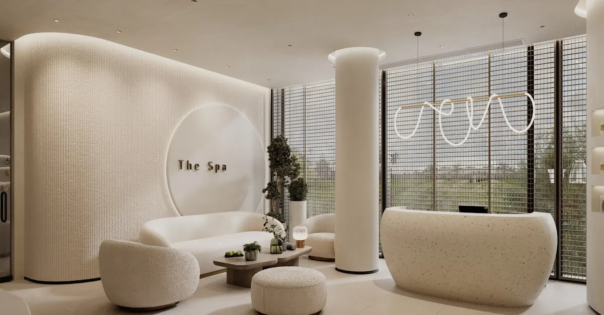 Interior do Kairós Spa, o maior spa urbano, com arquitetura moderna e promovendo o bem-estar.