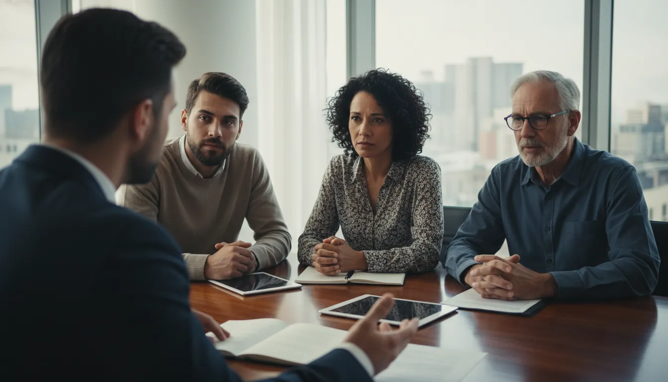 Advogado em Canoinhas orienta clientes sobre direitos em ação contra plano de saúde, em reunião.