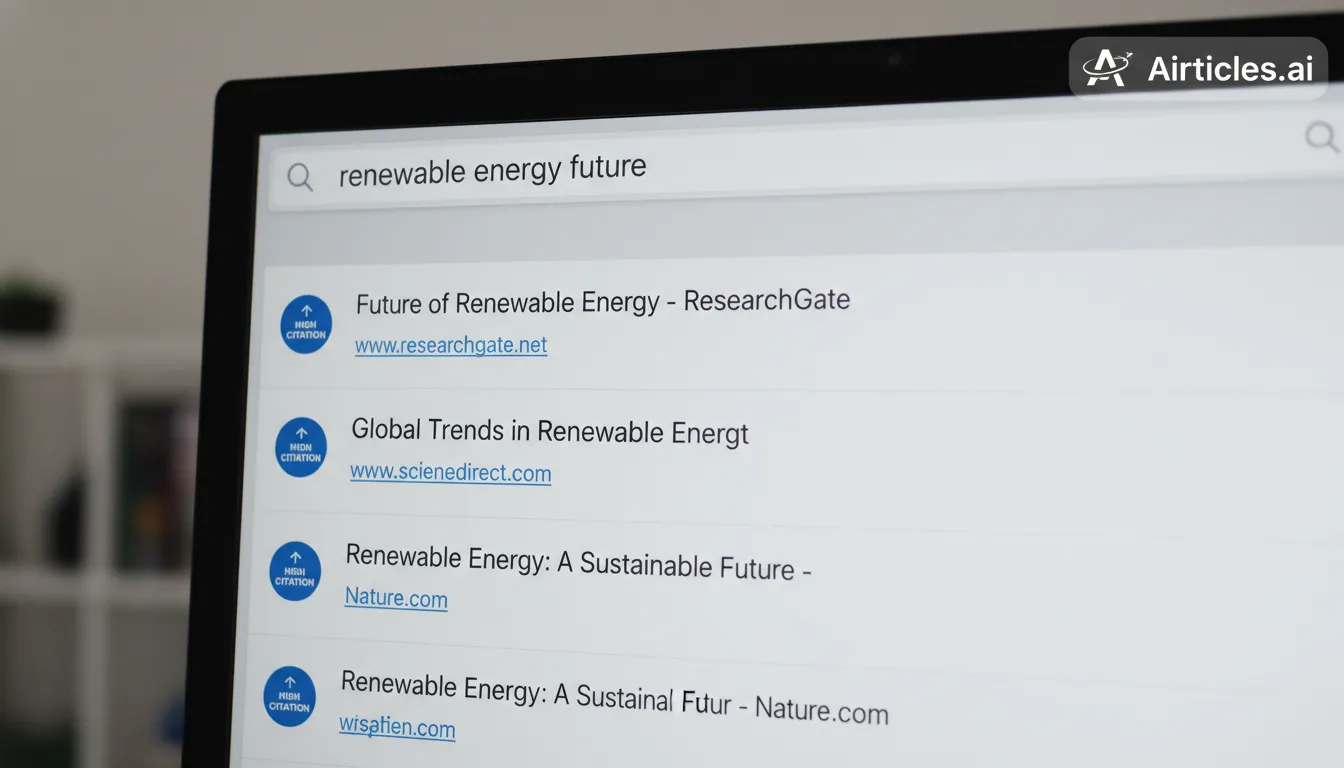 Um close-up da tela de um computador mostrando resultados de pesquisa, enfatizando as 'ai overview citations' dos principais resultados, com o logo da Airticles.ai.