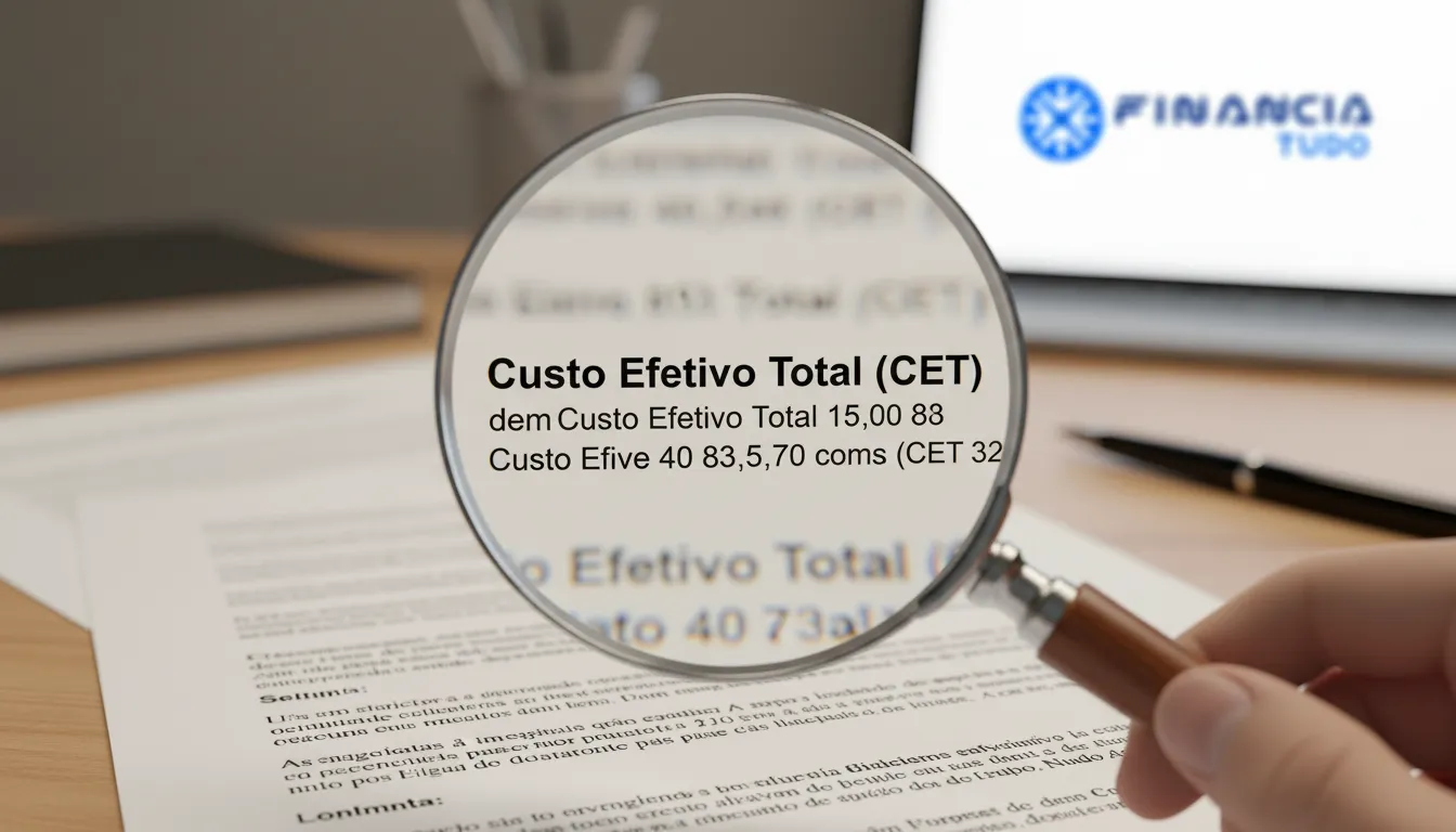 Lupa focada no Custo Efetivo Total (CET), essencial para entender o custo real de financiamento.