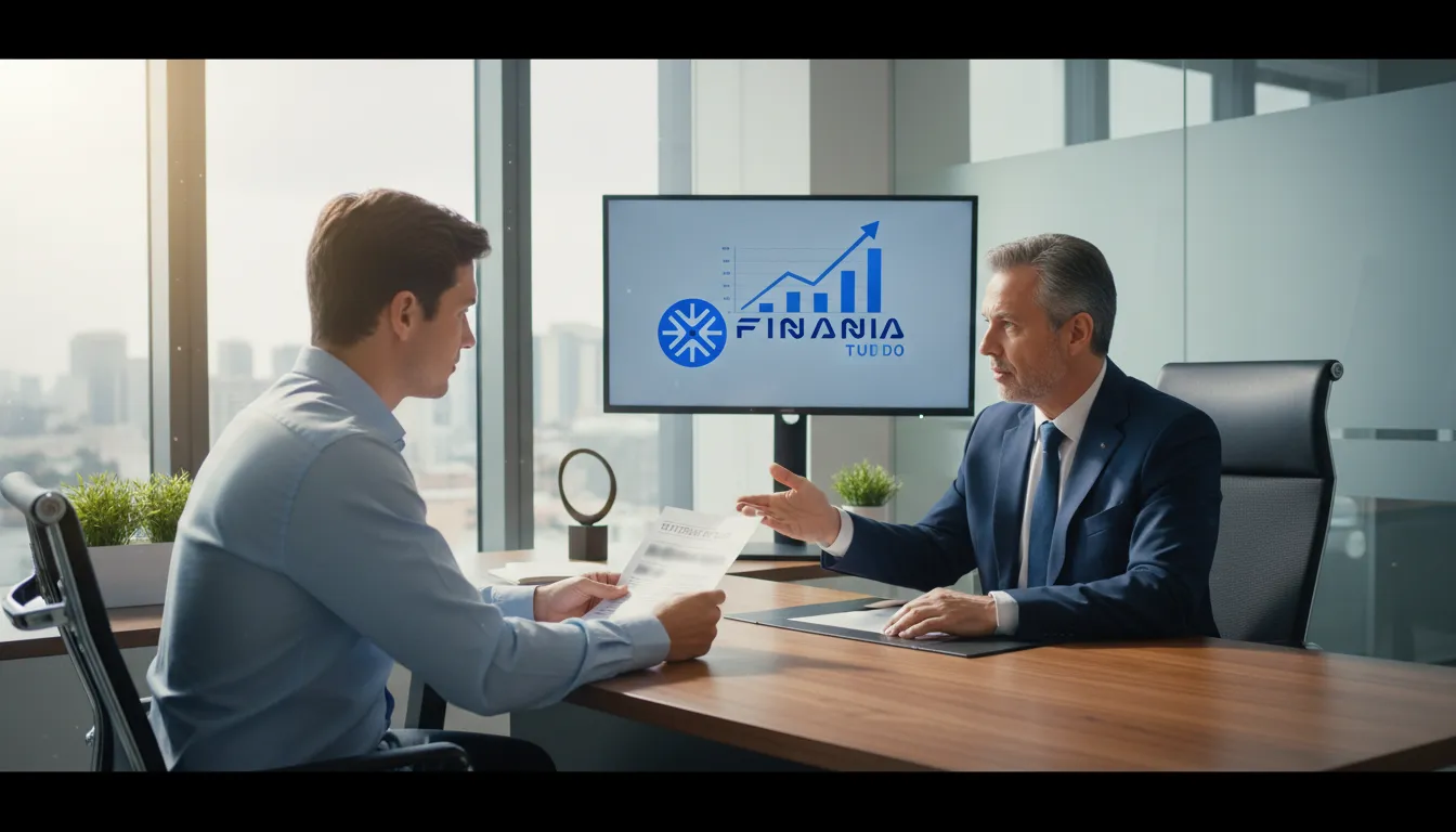 Consultor financeiro explicando as opções de investimento versus quitar dívidas primeiro para um cliente.