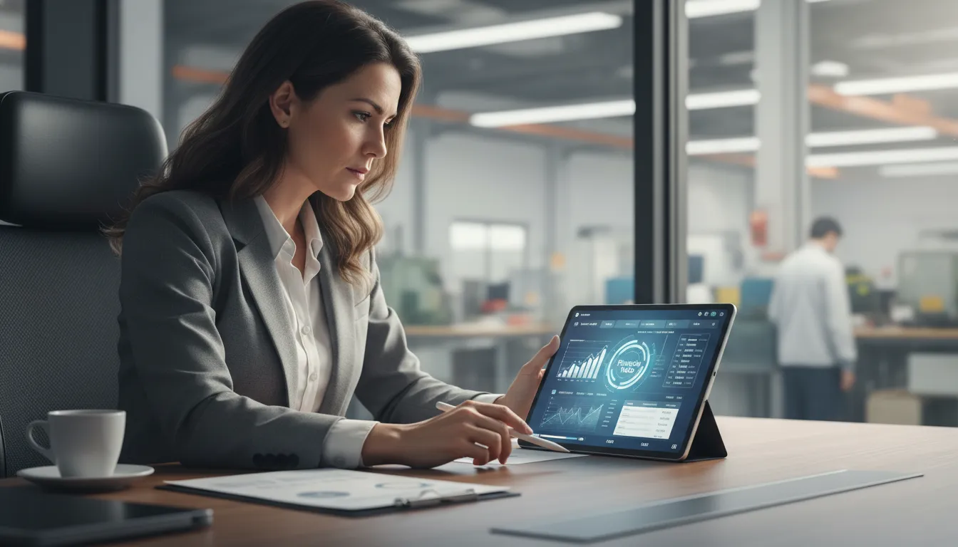 Empresário analisando opções de crédito para seu imóvel comercial, planejando o futuro de sua empresa.