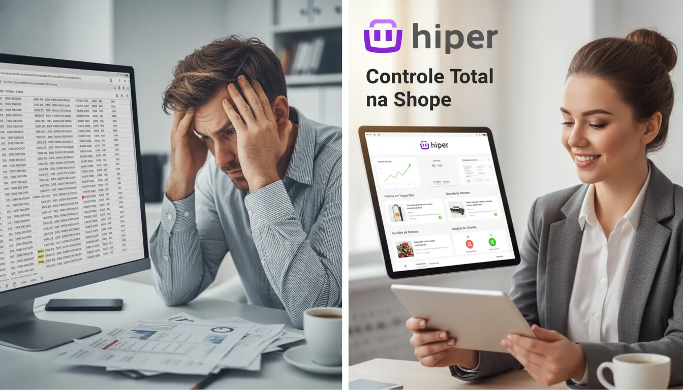 Painel de controle intuitivo da Hiper demonstrando como vender na Shopee passo a passo e gerenciar seus negócios eficientemente.