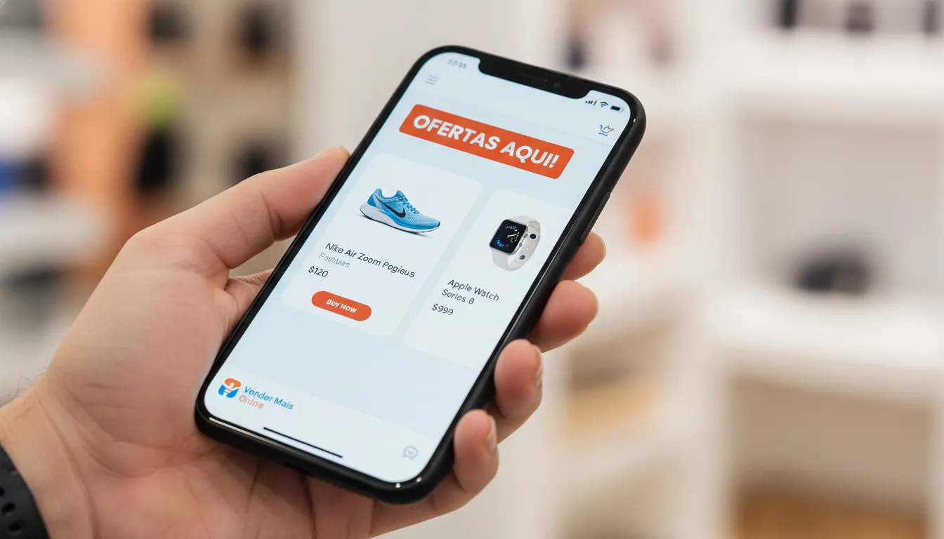Tela de smartphone exibindo oferta personalizada de upsell baseada no histórico de compras do cliente, destacando a importância da segmentação e do pós-venda para aumentar o LTV.