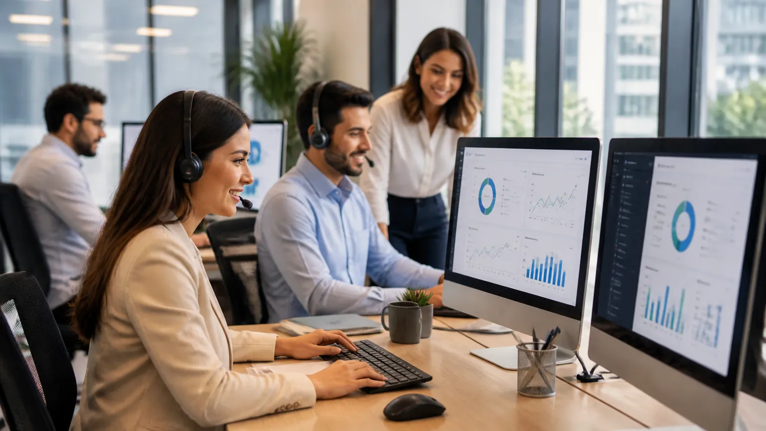 Equipe de atendimento utilizando automação inteligente para otimizar processos.