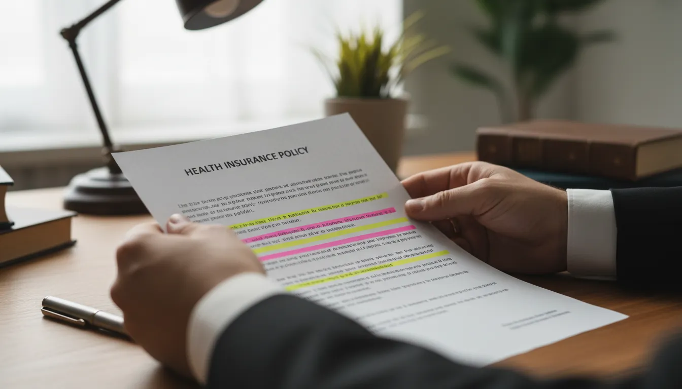 Um advogado detalhista analisa a apólice de um plano de saúde, buscando brechas para defender seu cliente.
