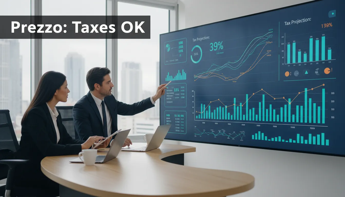 Asesores financieros colaborando en estrategias para 'Cómo pagar menos impuestos en Estados Unidos', utilizando gráficos y datos. Prezzo Consulting.