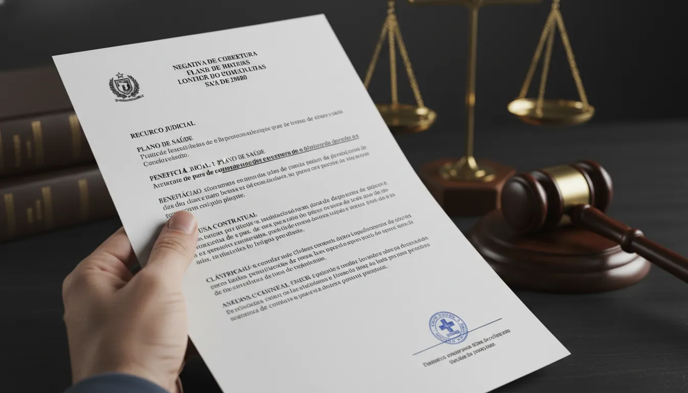 Documentos importantes de ação contra plano de saúde sendo analisados por um advogado em Joaçaba, simbolizando a busca por justiça.