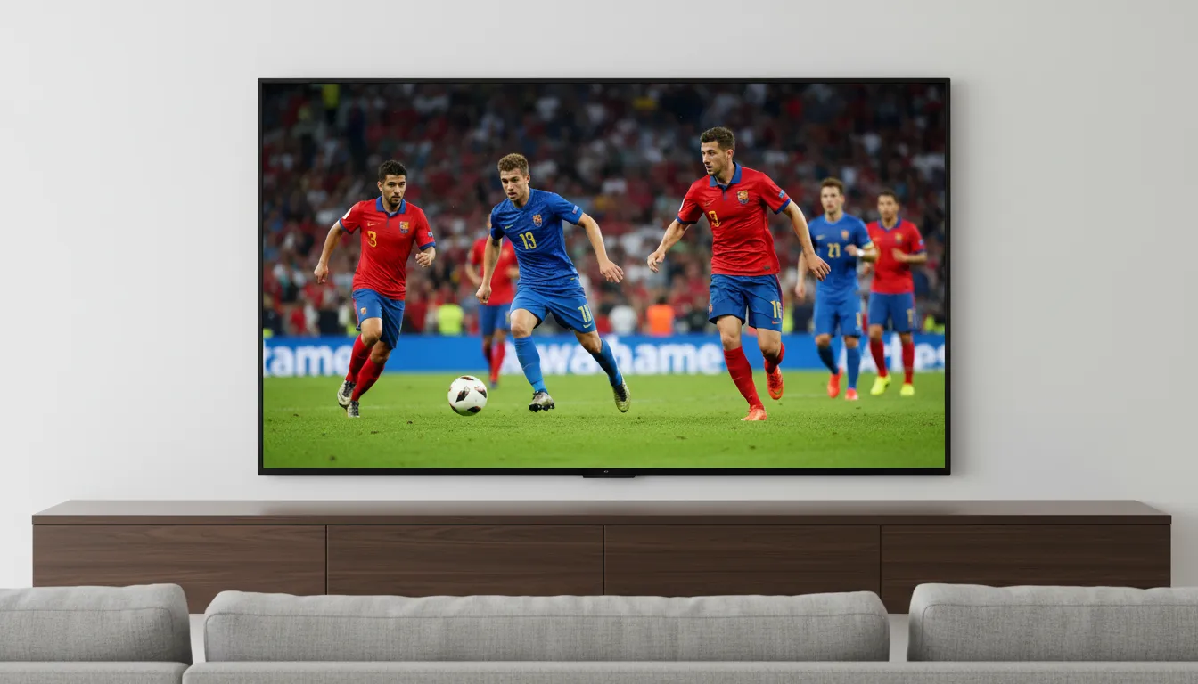 Detalhe impressionante da imagem da tv para copa, exibindo cores vibrantes e resolução impecável.