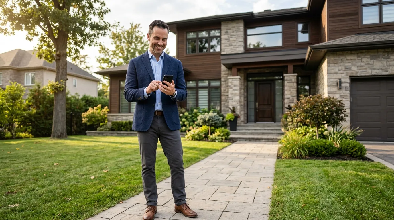 Homem feliz usando empréstimo com imóvel em garantia para quitar dívidas e organizar finanças.