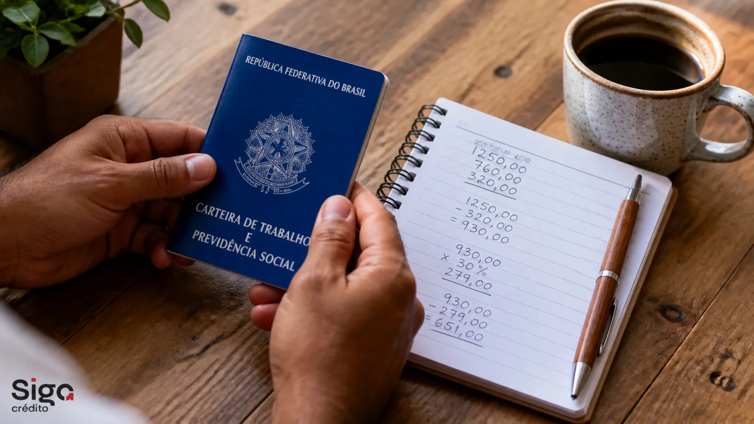 Mãos segurando carteira de trabalho para entender o cálculo de rescisão de contrato.