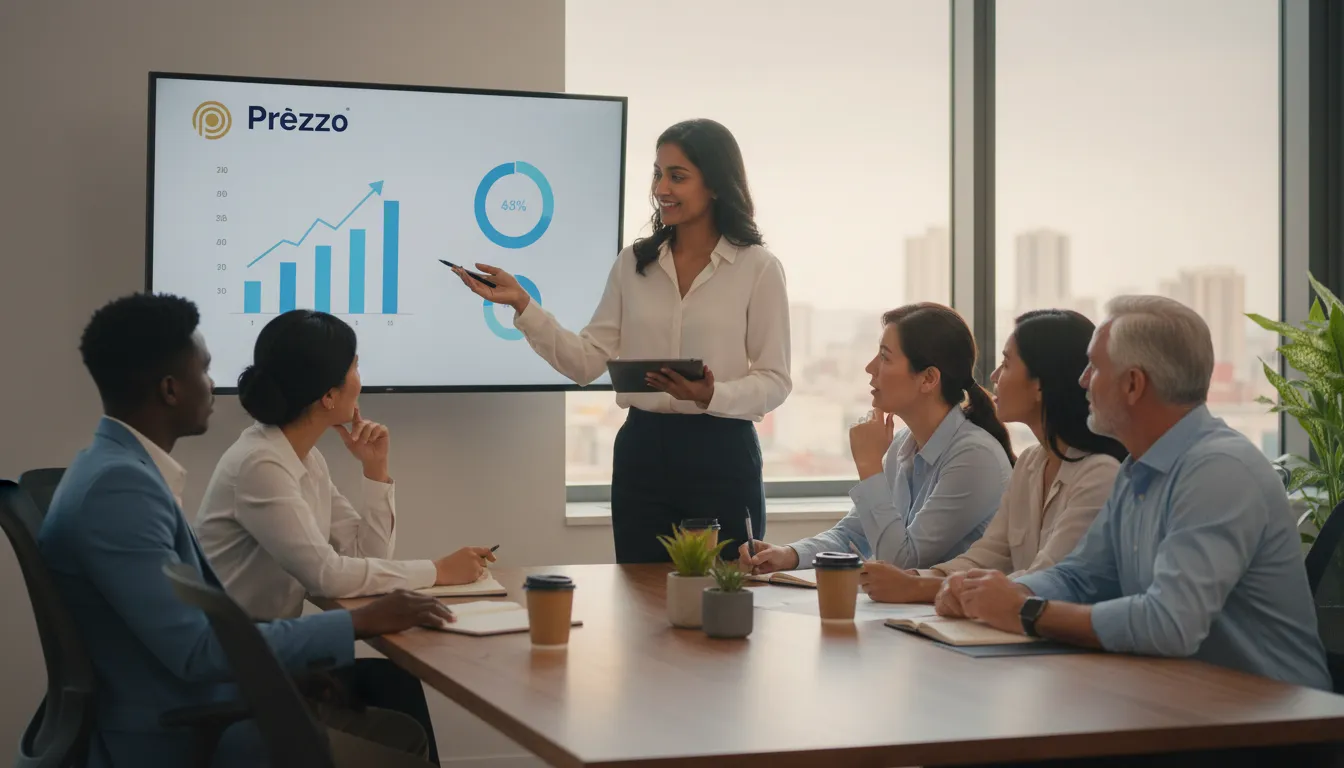 Consultores financeiros em um Escritório de Contabilidade no Rio de Janeiro explicam dados em tablet a empreendedores.