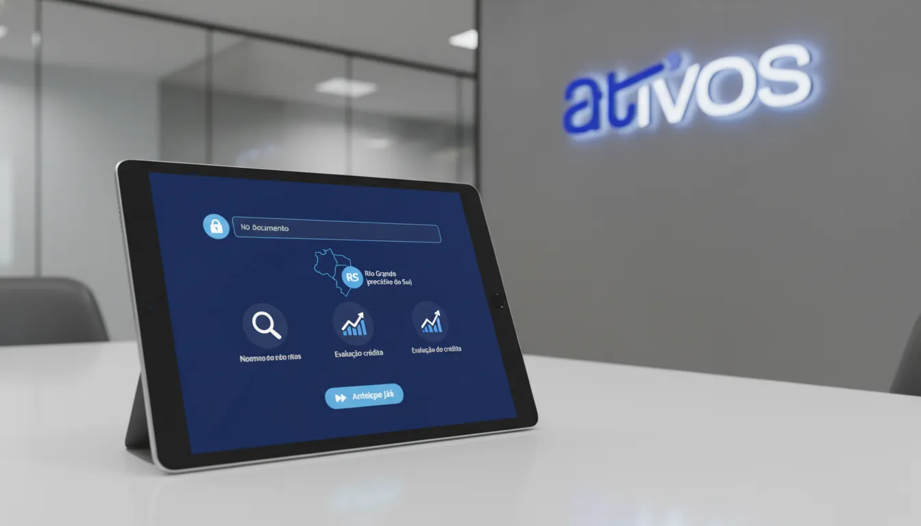 Interface da plataforma Ativos para consulta de precatórios RS, mostrando antecipação de créditos de forma segura e rápida.