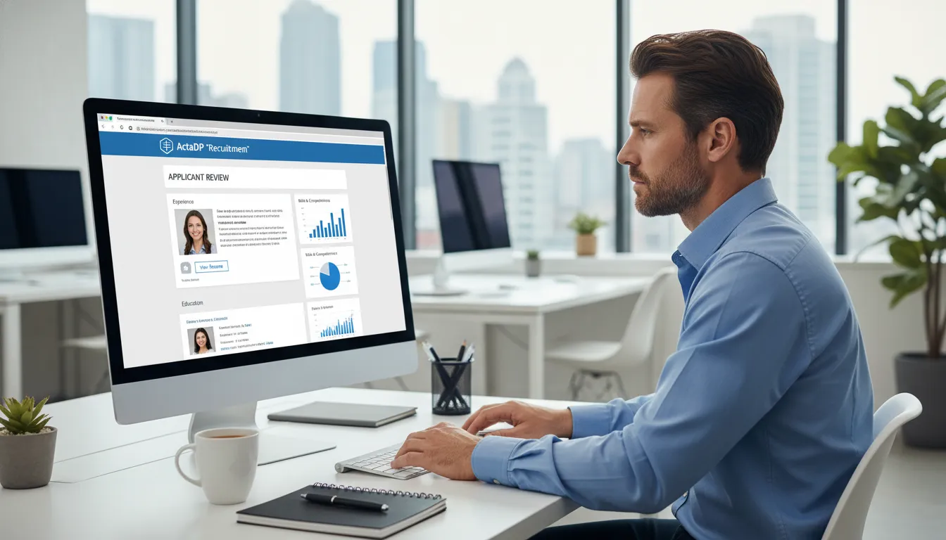 Gerente de contratação avalia perfis de candidatos com ActaDP para recrutamento e seleção para empresas.