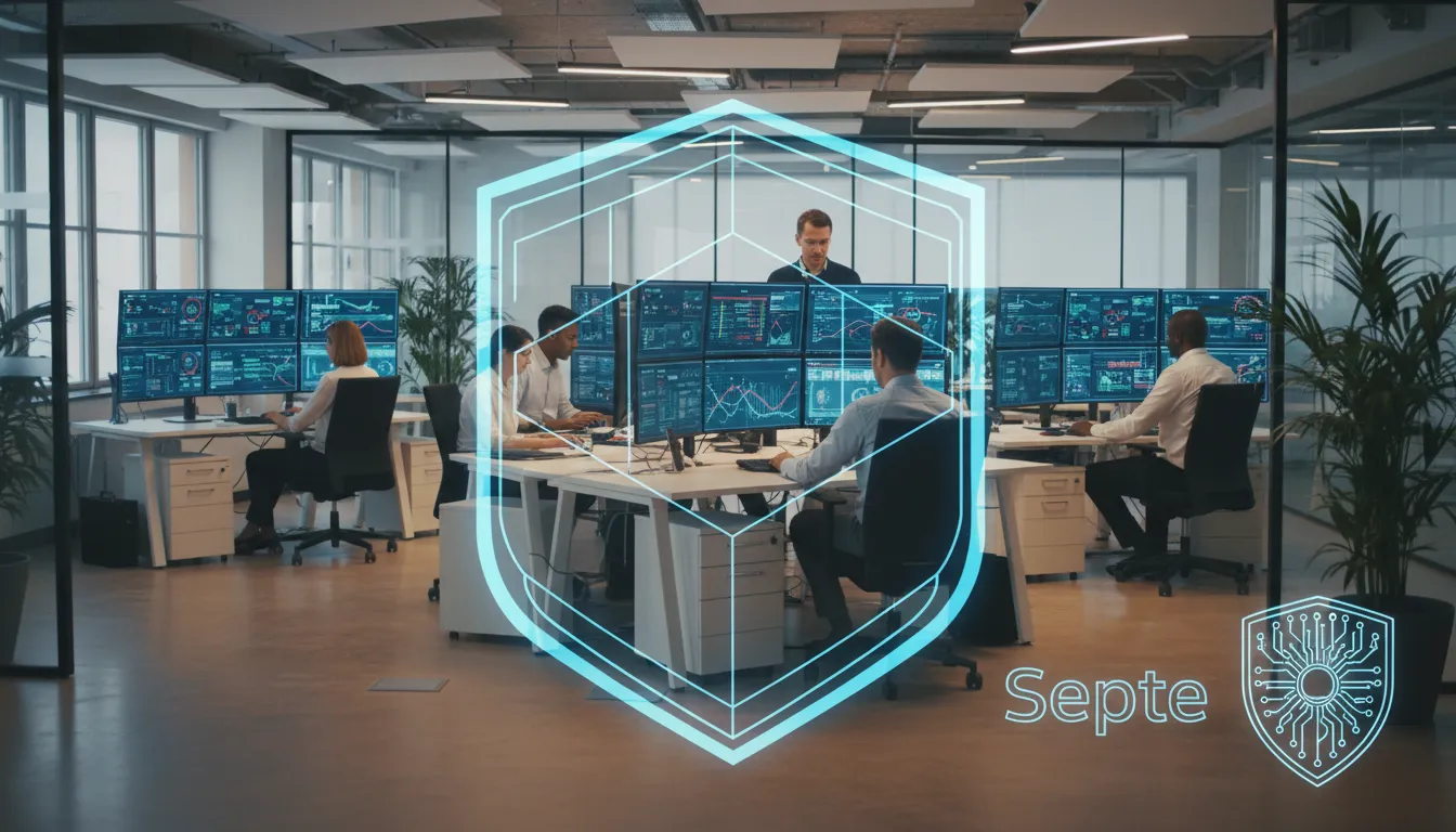 Profissionais de TI monitorando painéis de segurança, ilustrando a proteção e segurança de dados para empresas.