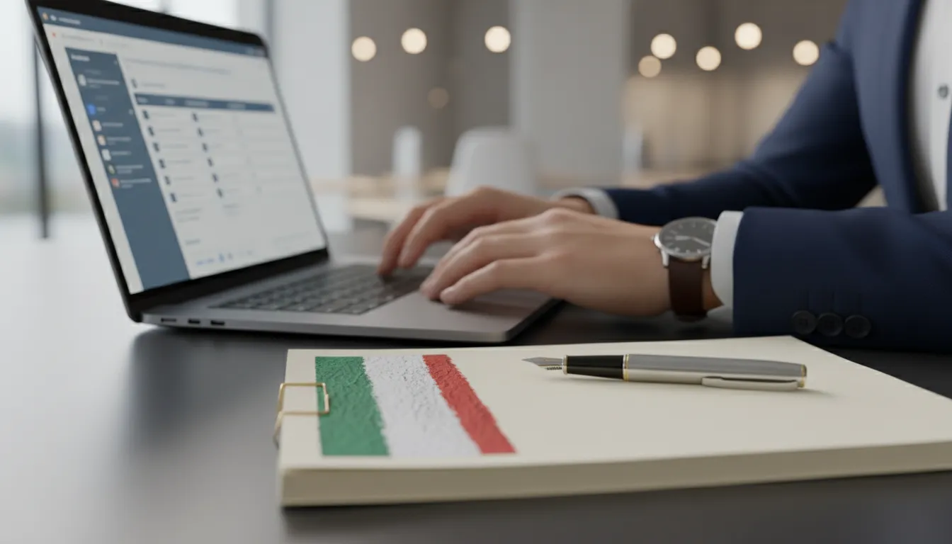 Preparação de documentos e agendamento online para o consulado italiano em Curitiba, foco na organização.